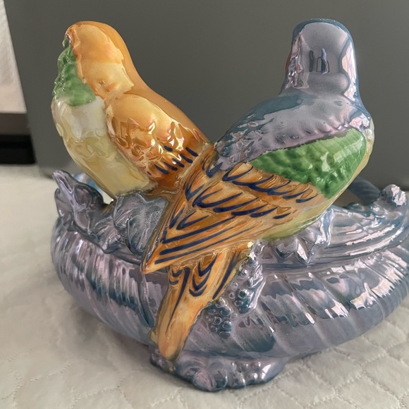 Rare vtg Japan polychrome/Lustreware bungee bird parakeet planter ceramic vase - Picture 9 of 13